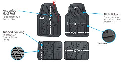 FH Group Premium Liners Tall Channel Trimmable All Weather Rubber Full Set Car Floor Mats (Black) w. Trimmable All-Season Cargo Liner (Black) - Universal Fit for Cars Trucks and SUVs - color: Black, style: With Cargo Mats