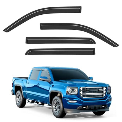 Out-Channel Window Rain Guards Fit for 2014-2018 Chevrolet Silverado & GMC Sierra 1500 2500HD 3500HD Crew Cab, Window Visors Vent Shades Wind Deflector Dark Smoke with Thicker 4PCS - size: Fit for 2014-2018 Silverado & Sierra Crew Cab