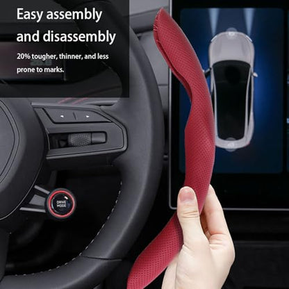 Car Steering Wheel Cover, Nappa Leather, Segmented, Anti-Slip, Odorless, Breathable, for General Motors, 14-15inch (Red) - color: Red