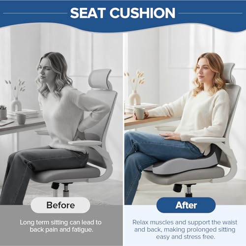 Urban Deco Memory Foam Seat Cushion, Office Chair Seat Cushion with L-Shaped Design, Ergonomic Back and Seat Pad Cushion for Car, Driving, Office, Black+Grey - color: Black+grey