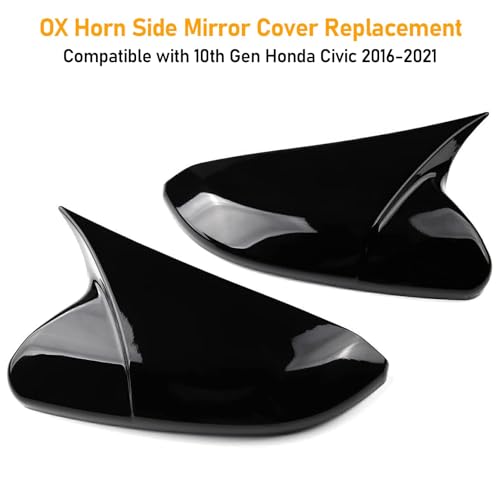 Moonlinks Compatible with 2016-2021 Honda Civic Side Ox Horn Mirror Cover Overlay, Glossy Black LH & RH Side Door Rearview Mirror Cap Trim for 10th Gen Civic,2019-2022 Insight,(1 Pair) - size: 10th OX Horns -Pair Black
