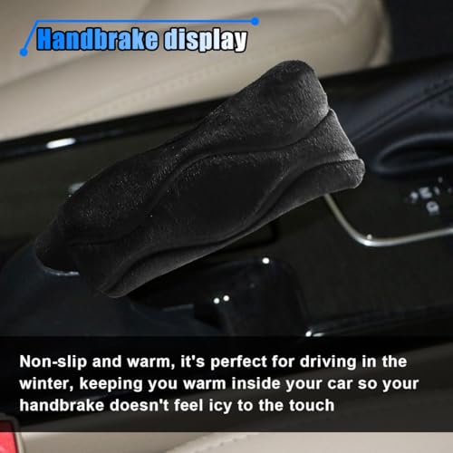 2PCS Plush Car Gear Shift Knob Cover & Handbrake Cover, Soft Fluffy Shifter Stick Protector, Comfortable Hand Brake Handle Cover, Universal Car Interior Accessories for Most Cars (Black)