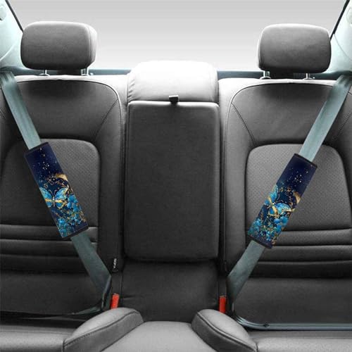 UNICEU Galaxy Blue Butterfly Car Seat Belt Covers, Soft Shoulder Strap Pad for Kids Adults, 2 Packs Soft Neoprene Safety Seatbelt Shoulder Strap - color: Moon Blue Butterfly