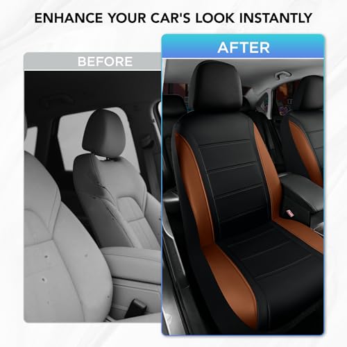 Road Comforts Leather Seat Covers, Breathable Car Seat Covers Front Seat for Men,Airbag Compatible, Automotive Seat Covers Set Universal Fit Most Cars,Vans,Truck,SUV - color: Brown Front