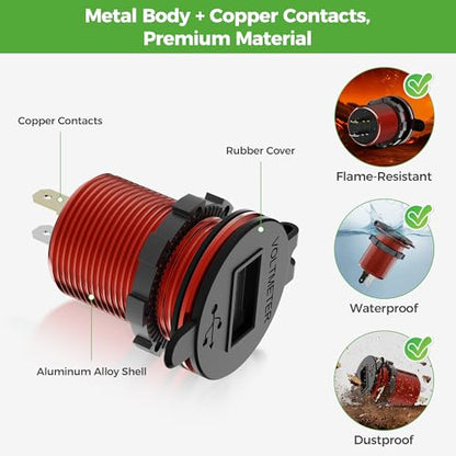 10L0L 9V-55V Input Golf Cart Quick Charge 3.0 Dual USB Charging Socket,2 in 1 USB Ports & Digital Voltmeter Universal for Club Car,EZGO and Yamaha,Metal Shell Safe Charge Outlet - color: Red