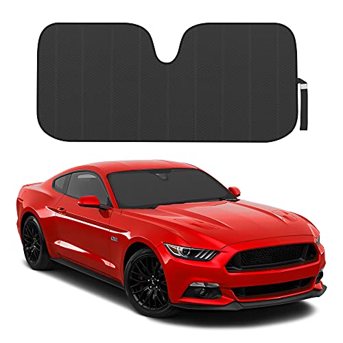 Motor Trend Black Accordion Folding Car Windshield Sun Shade - Blackout Sun Visor for Car Windshield - Foldable Jumbo Sunshade and Front Window Truck Sun Screen for UV Sun Protection - 66 x 27 - color: Black, size: Jumbo (66x27)