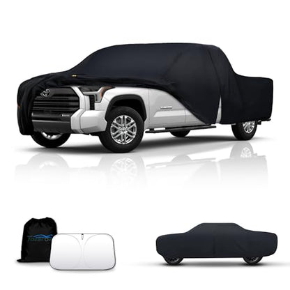 Waterproof Car Cover All-Weather, Heavy-Duty Outdoor Full Exterior Automobiles Snow Cover for Truck 221-228 inch with Sun Visor,Zippered & Storage Bag - Black - size: Fit Truck Length 211-228 inch(PK-L)