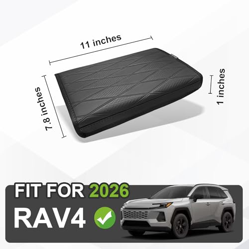Muslogy Center Console Armrest Cover Compatible with 2026 Toyota RAV4 Accessories Comfort Armrest Pad Arm Rest Cushion Vegan Leather Protector Regular Thick(V2 Diamond Pattern) - size: 26 |RAV4| V2 Diamond Pattern, Regular