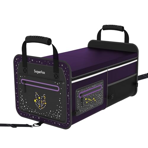 SugarFox 63L Car Trunk Organizer for SUVs & Small/Midsize Cars - Fluorescent Design, Waterproof, Collapsible with Adjustable Straps (Purple-M004) - color: Purple, size: Large