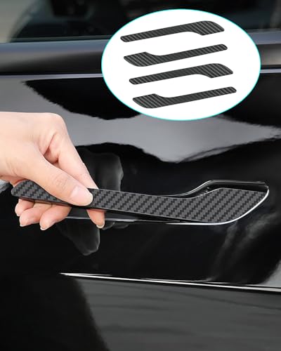 Carbon Fiber Door Handle Cover, Door Handle Protective Cover Decoration Compatible with Tesla Model Y/3 Accessories (2017-2025) Highland & Juniper Compatible (4 Pieces) (3K Matte Carbon) - style: 3K Matte Carbon