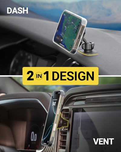Scosche MagSafe Car Mount, Magnetic Phone Holder for Car Dashboard & Vent with 360° Rotation, 2-in-1 Cell Phone Mount for iPhone 17/16/15/14/13 & More w/MagicRing Adapter, Compatible with PopSockets - size: 1 Pack, style: Dash / Vent