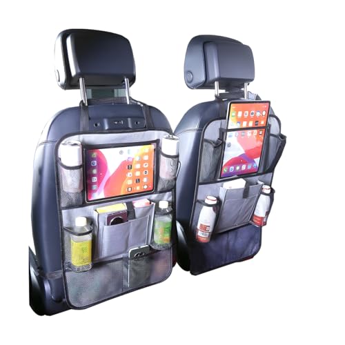 2PCS Car Seat Back Organizer, Waterproof Vehicle Storage Bag with Touch Screen Tablet Holder & 9 Pockets, Auto Kick Mats Back Seat Protector for Kids, Universal Travel Accessories (Gray/Small) - color: Gray, size: S