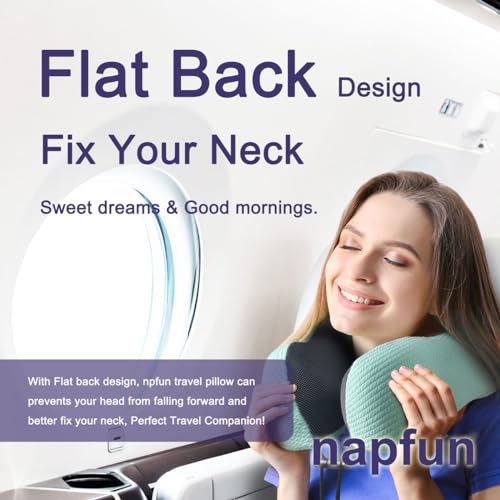 napfun Neck Pillow for Travel with Travel Pouch, Sleep Mask & Earplugs, Memory Foam Airplane Pillow for Headrest Sleep with Eyeshades, Plane Essentials with Eye Blindfold, Turquoise Striped Kit - color: Turquoise Striped Kit