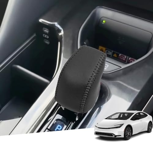 Great-luck Genuine Leather Automatic at Gear Shift Knob Cover Protector Trim,The car Interior Accessories(Black Stitches) for Toyota Crown/Prius 2023 2024 2025 2026 Crown Signia 2025 2026 - color: Black Stitches, size: Crown/Prius(2023-2025)