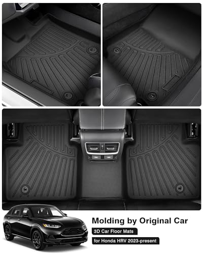 Powerty Floor Mats for 2023 2024 2025 2026 Honda HR-V HRV Accessories All Weather Floor Liner 3D TPE 1st & 2nd Row Floor Mat Heavy-Duty Floor Liners - size: 4)Honda HR-V｜23-26｜1st & 2nd Row