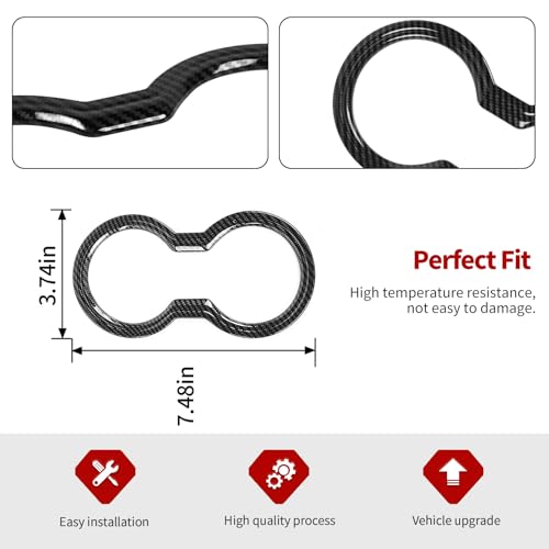 Jimen Fit for Ford Mustang 2024-2025, Center Console Front Cup Holder Cover Trim (Carbon Fiber) - color: Carbon Fiber