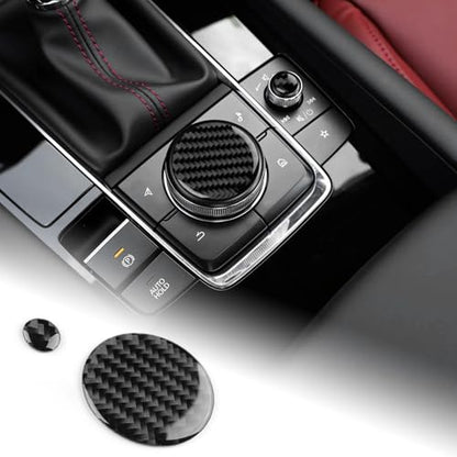 AIRSPEED Carbon Fiber for Mazda 3 Axela 2019-2025 Center Console Multimedia Knob Button Cover Interior Trim Accessory, Black - color: Multimedia Knob Button