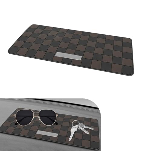 Car Dashboard Non Slip Mat, 11.8" x 5.9" Anti-Slide Grid Sticky Dash Pad, Multifunctional Dashboard Gripping Pad for Cell Phones, Keys, Sunglasses, Electronic Devices (Black & Brown) - color: Black & Brown