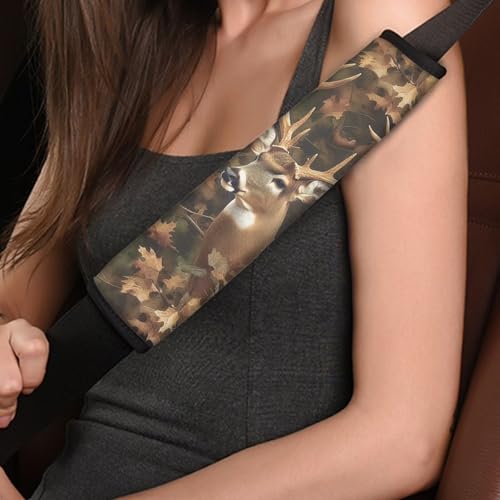 Camo Hunting Deer 2 Pack Car Seat Belt Pad Cover Thickened Car Safety Seat Belt Strap Shoulder Pad Fashion Auto Interior Universal Fit Most Cars Women Men - color: Camo Hunting Deer
