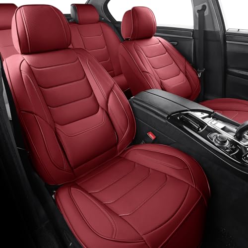 Leather Car Seat Covers Full Set Breathable Automotive Seat Covers Waterproof Seat Protectors Universal Fit for Most Automotive Cars SUV Trucks (Red, Full Set) - color: Red1, size: Full Set