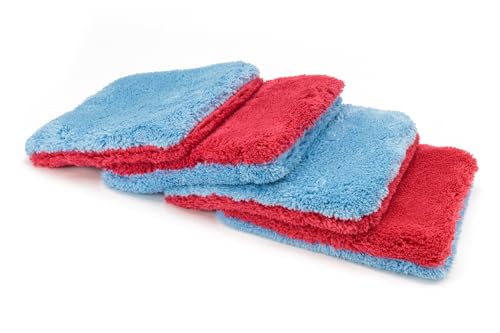 Autofiber Flat Out Microfiber Car Wash Pad - Pack of 4, Blue/Red (9 inch x 8 inch) - color: Blue/Red