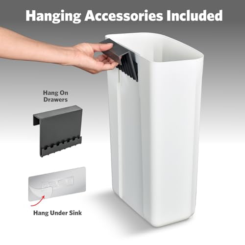Glad Roomate Under Counter Waste Bin | Space Saving Small Trash Can for Kitchen Cabinet, Bathroom or Office | Dual Lid for Ease of Opening, 12 Liter, White - size: 12l