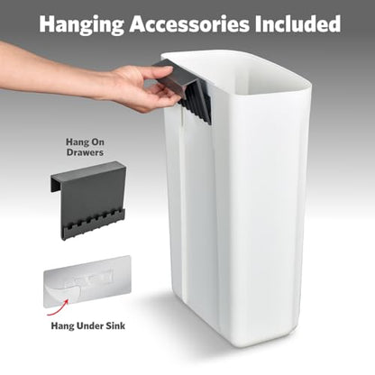 Glad Roomate Under Counter Waste Bin | Space Saving Small Trash Can for Kitchen Cabinet, Bathroom or Office | Dual Lid for Ease of Opening, 12 Liter, White - size: 12l