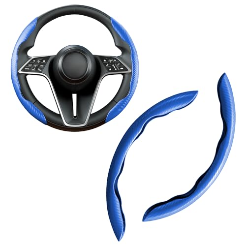 Carbon Fiber Steering Wheel Cover, 2-Piece Set Anti-Skid Comfortable Grip Segmented Butterfly Design, Easy Snap-On Installation Universal Fit 99% Cars, Blue - color: Blue, size: 2