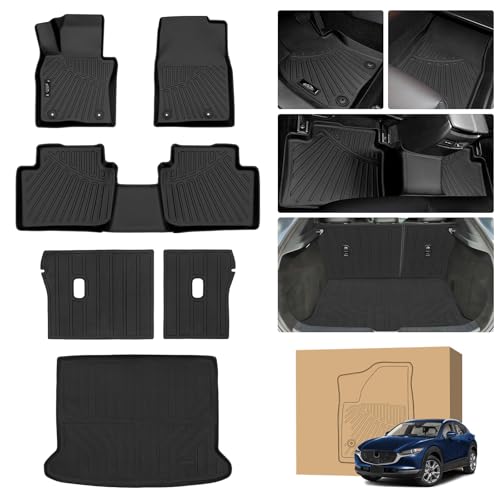 Peleus Floor Mats for Mazda CX-30 CX30 2020-2025 2026,TPE All Weather Protection 2 Rows Car Floor Liners with Cargo Liner Backrest Mat for Mazda CX-30 Trunk Mat+Backrest Mats+Floor Mats - style: For Mazda CX-30 2020-2025