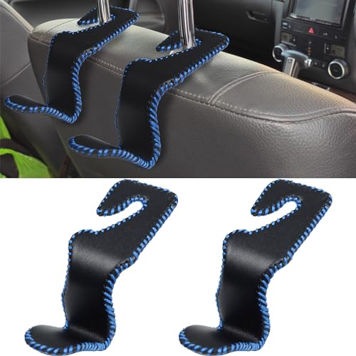 BFXM 2Pcs Car Seat Headrest Hooks, Back Seat Purse Leather Hanger Holder Hook, Magnetic Storage Organizer for Purses Handbag Grocery Bags Coats - color: 2pcs black blue line