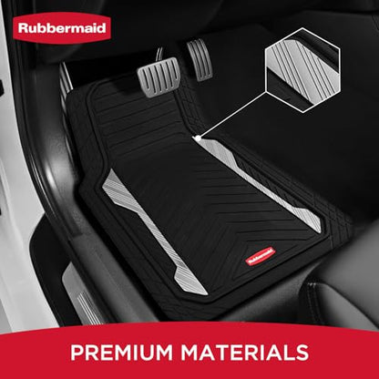 Rubbermaid Car Floor Mat, Heavy Duty All-Weather Car Mats Full Set with Dual-Tone Sliver Aluminum Inserts – Universal Fit, Anti-Slip Backing, Trim-to-Fit for Most SUV, Sedan, Van - color: Silver