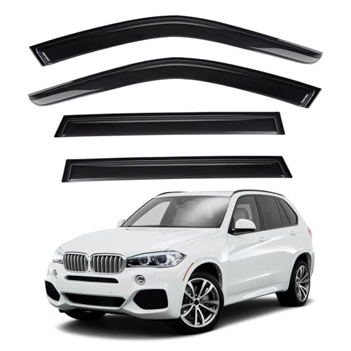 4pcs Smoke Tint Sun Rain Guard Vent Window Visors Compatible with 2014-2018 BMW X5 F15, Outside Mount Tape On Style Acrylic Set of 4 Front+Rear - size: Compatible with 2014-2018 BMW X5 F15
