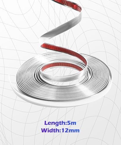 SCUARI 1/2 Inch Wide Chrome Tape,25FT Chrome Tape for Cars,Car Accessories Car Trim,Automotive Chromes Trim Molding,Auto Body Chromes Trims Strip,Universal Trims for Most Truck RV Door Window