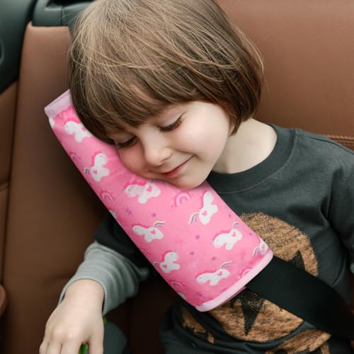 COOLBEBE Seat Belt Pillow for Kids, Extra Soft Toddler Travel Pillow for Car Seat, Universal Carseat Strap Cushion Pads for Childs Baby People Adults, Pink Unicorn - color: Unicorn Pink, size: Large (Pack of 1)