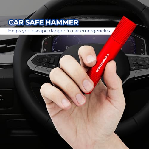 2 Pack Car Safety Hammer Car Window Breaker Seatbelt Cutter Emergency Escape Tool Car Glass Breaker for Land and Underwater Life-Saving Car Safety Kit Essentials Car Accessories (Red+Red) - color: Red+Red