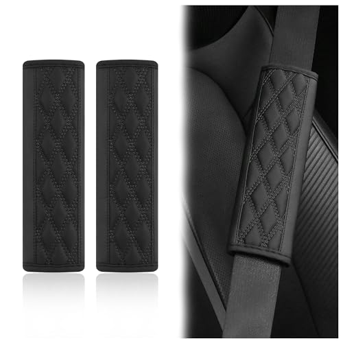 2PCS Car Seat Belt Cover Pads,Leather Seatbelt Covers Protect Shoulder and Neck Car Accessories Interior,Universal Car Seat Strap Pads Car Decorations for Most Cars Trucks (Black) - color: Black