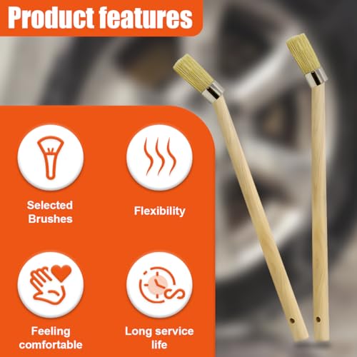 2PCS Car Curved Tire Mounting Paste Lube Brush, 45 Degree Angle Head Auto Wheel Applicator Brush with 11.8" Wooden Handle, Rim Deep Cleaning Tool for Easy Lubricant Application(Wood) - color: Wood