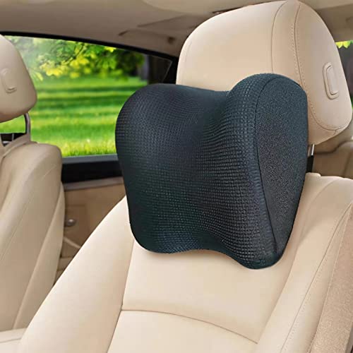 Super Fit Car Headrest Pillow, Car Pillow for Driving with Adjustable Strap, 100% Memory Foam Neck Pillow, Breathable Removable Cover & Ergonomic Design - Softness Travel Car Neck Pillow(Black, 1Pc) - color: Black