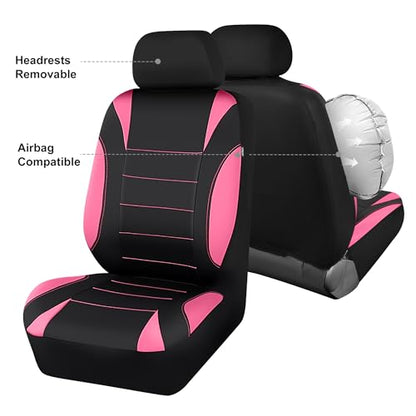 CAR PASS Waterproof Car Seat Covers Front Seats Only with 5mm Composite EVA, Neoprene Car Seat Cover Separate Headrest Cover, Quick Setup Universal Fit for Car SUV Trucks,Airbag Compatible Black Pink - color: Pink Black Front