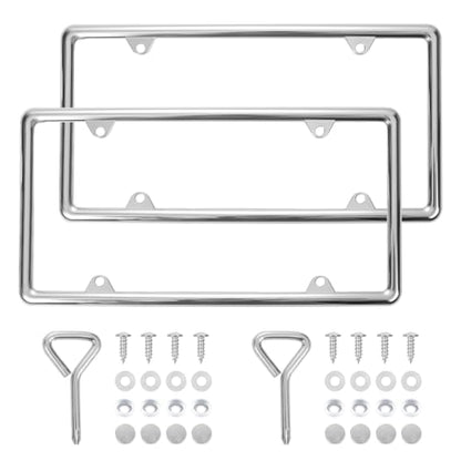 Chrome License Plate Frames Made of Zinc Alloy Metal, Universal Car Accessories,2Pack Front & Rear License Plate Holders Never Rust and Unbreakable with All Mounting Hardware Included - color: 2 PCS