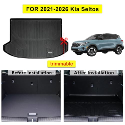 Floor Mats for 2021-2025 2026 Kia Seltos & Cargo Mat, TPE All Weather Protection Car 1st & 2nd Row Floor Liners with Trunk Mat Full Set Accessories,Black - size: For 2021-2026 Kia Seltos