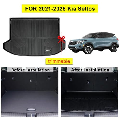 Floor Mats for 2021-2025 2026 Kia Seltos & Cargo Mat, TPE All Weather Protection Car 1st & 2nd Row Floor Liners with Trunk Mat Full Set Accessories,Black - size: For 2021-2026 Kia Seltos