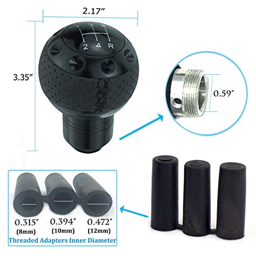 5 Speed Gear Shifter Knob, Leather Covered Aluminum Manual Car Stick Shift Handle Fit Most MT Transmissions, Black - color: Black
