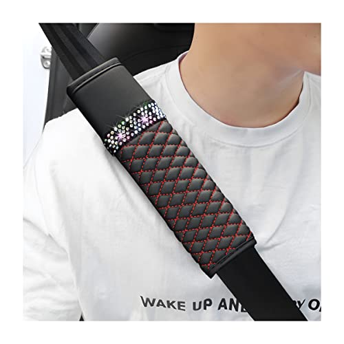 zipelo 2 Pcs Auto Seat Belt Cover, Breathable Leather Shoulder Pads Protect Your Neck, Harness Pads Strap for a More Comfortable Driving, Car Accessories Compatible with Adults Kids (Black/Red) - color: black/red