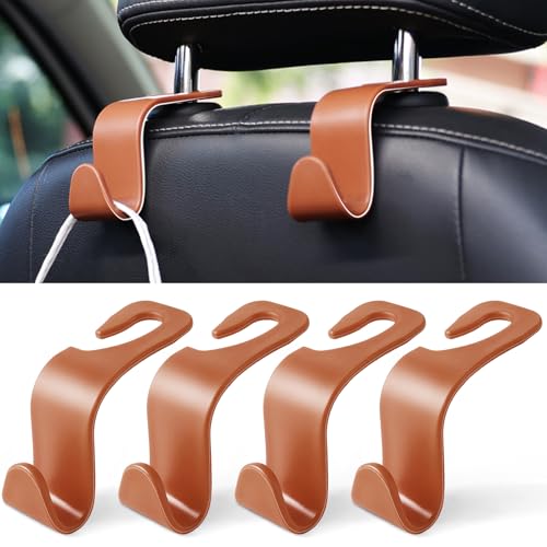 LivTee Car Seat Headrest Hook, Auto Seat Hook Hangers Organizer Interior Accessories for Purse Coats Umbrellas Grocery Bags Handbag, 4-Pack - Blown - color: Brown