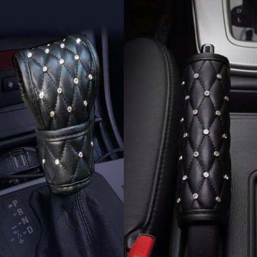 2 Pcs Bling Bling Auto Car Handbrake Cover & Shift Gear Cushion Luster Crystal Diamond Car Decor Accessories (Decorated Bling - Shift Gear Cover & Handbrake Cover) - color: Decorated Bling - Shift Gear Cover & Handbrake Cover