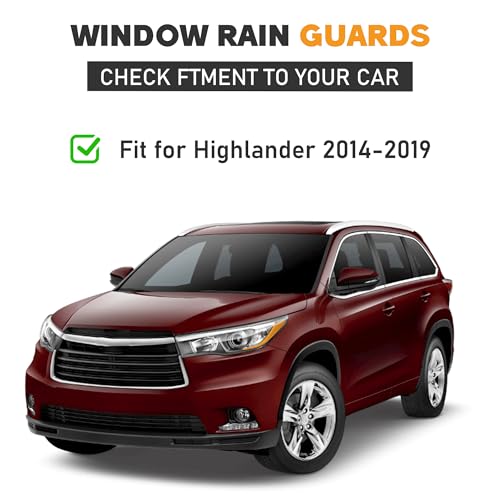 Shatterproof Taped-On Window Deflectors for Toyota Highlander 2014-2019 with Chrome Trim, Rain Guards, Window Visors for Cars, Vent Deflector, 4pcs - size: For 2014-2019 Highlander