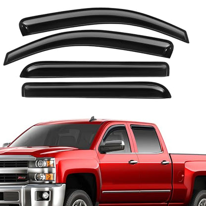 Rain Guards Fit for Chevy Silverado/GMC Sierra 1500 Crew Cab 2014 2015 2016 2017 2018, Tape-On Window Deflector Extra Durable Side Sun Rain Guard 2014-2018 Silverado/Sierra Visor Deflectors Black - size: Fit for Chevy Silverado/GMC Sierra 2014-2018