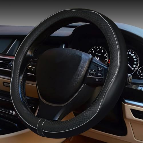 ESEWALAS Universal Car Steering Wheel Cover,Anti-Slip Leather Steering Wheel Cover,Sports Style Steering Wheel Protector,Car Interior Accessories Auto Steering Wheel Covers (Black with Gray) - color: Black with Gray