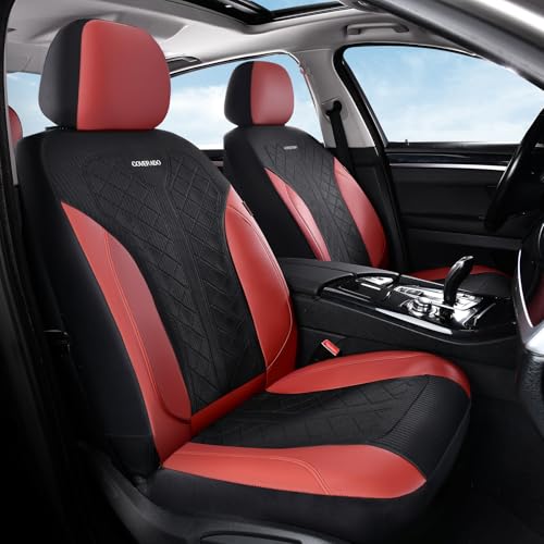 Coverado Car Seat Covers for Front Seats, Waterproof Automotive Seat Protectors 2-Pack, Leather & Mesh Driver Protectors Universal Fit for SUVs, Trucks, Sedans - color: A-Red&Black, size: FrontPair